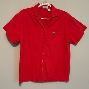 Vintage Izod Lacoste Womens Red Top Polo Button Down Pocket Logo Cotton Shirt M